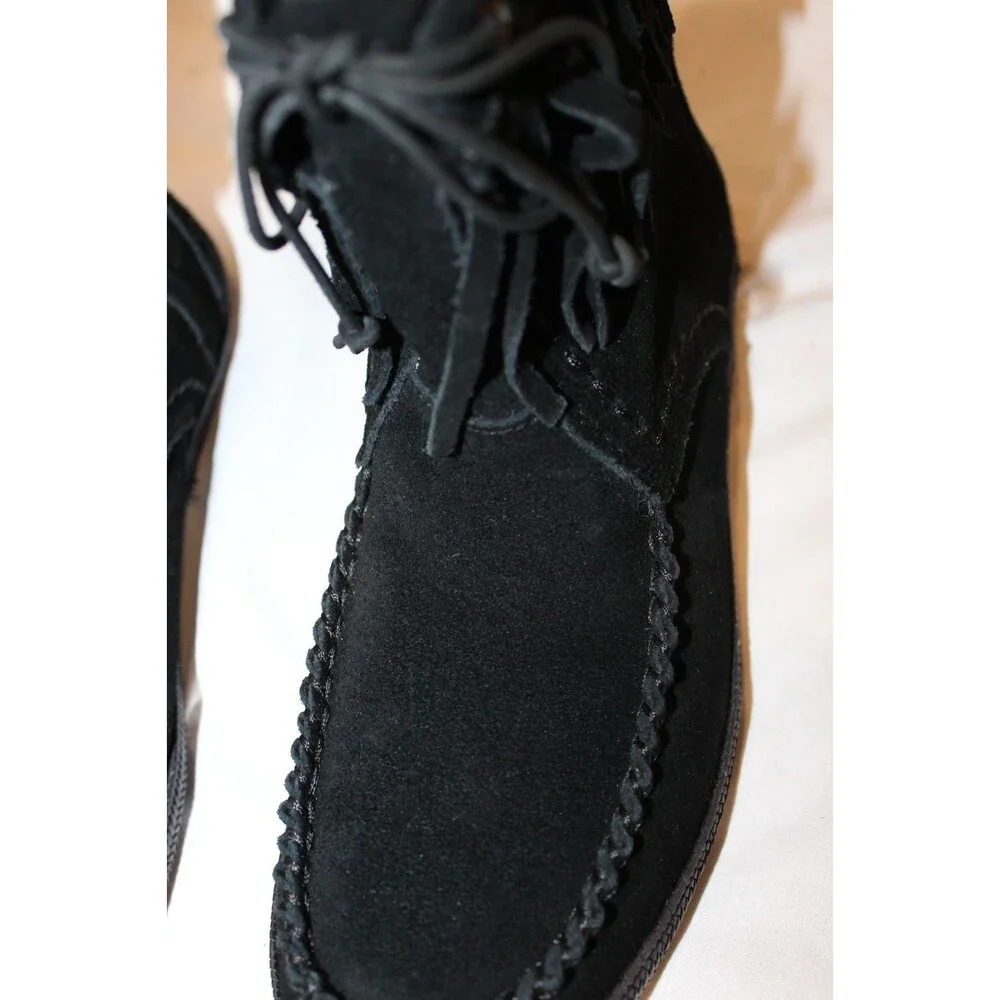 Ugg Kyleigh Suede Fringe Moccasin Ankle‎ Boots Youth 6 Women's 7.5-8 BLACK